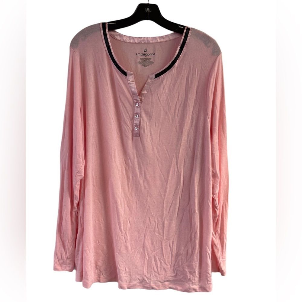 Liz Claiborne Pink & Black Super Soft Pajama Top Plus Size 2X